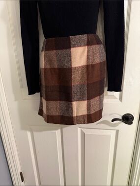 Plaid Mini Skirt in Brown and Cream